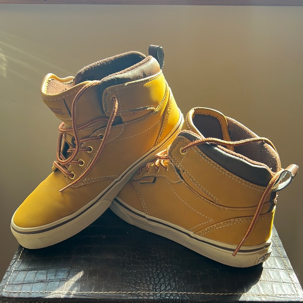 Vans Tan Leather High Top Sneakers